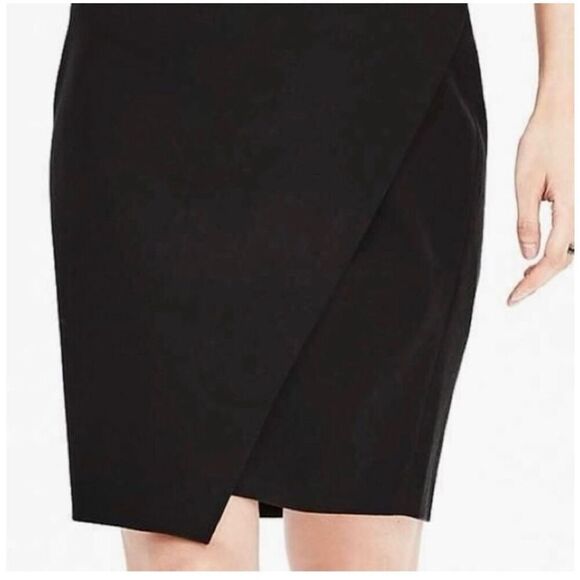 Banana Republic Dresses & Skirts - Banana Republic Black Crossover Faux Wrap Skirt With Zip Closure Size 12